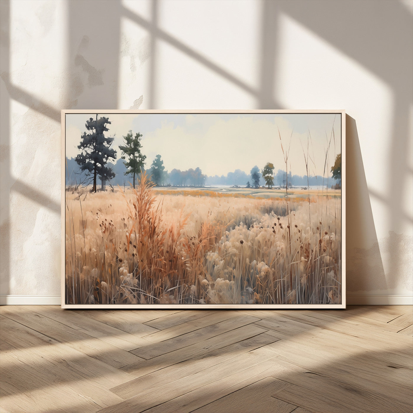 98822-MGV-CV-36X24-Golden Fields Canvas Wall Art Print – Serene Landscape of Nature’s Tranquility in Minimalist Modern