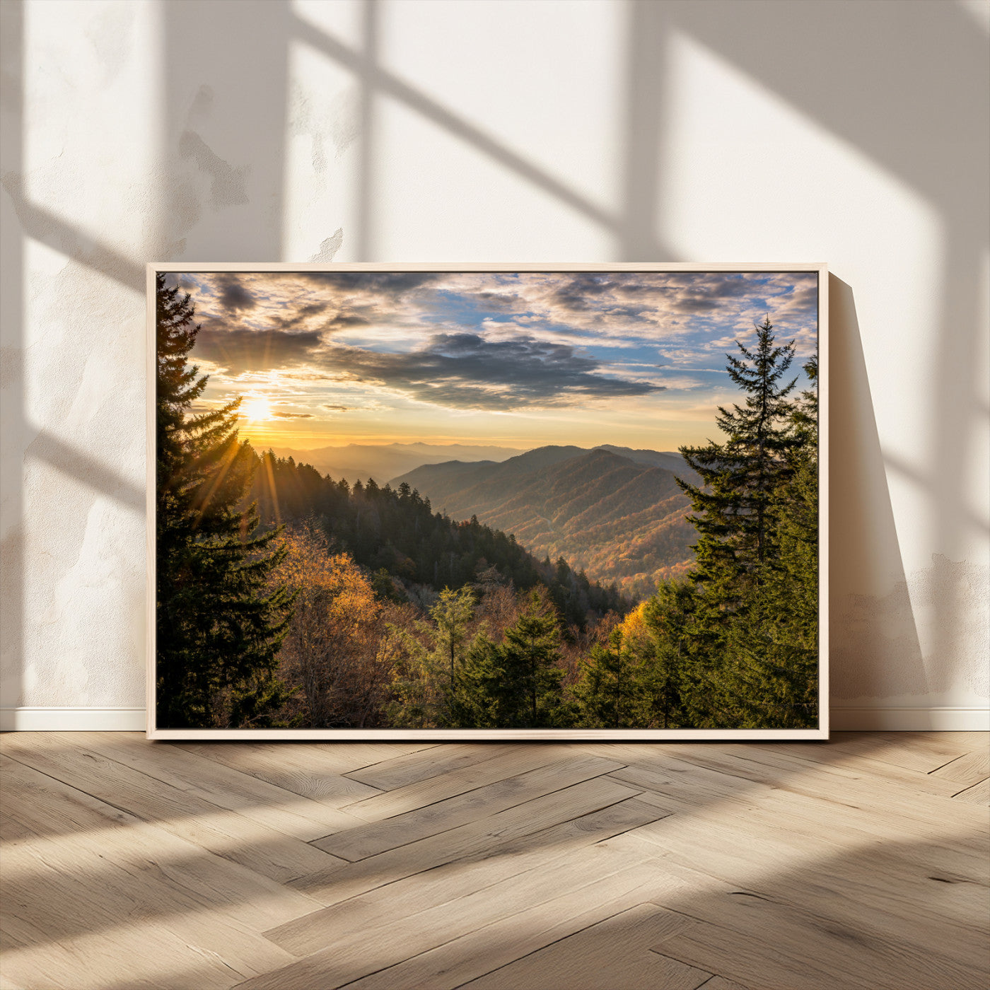 73692479-MGV-CV-36X24-Sunrise Over the Smoky Mountains Canvas Wall Art – Breathtaking Scenic Landscape Photography in a
