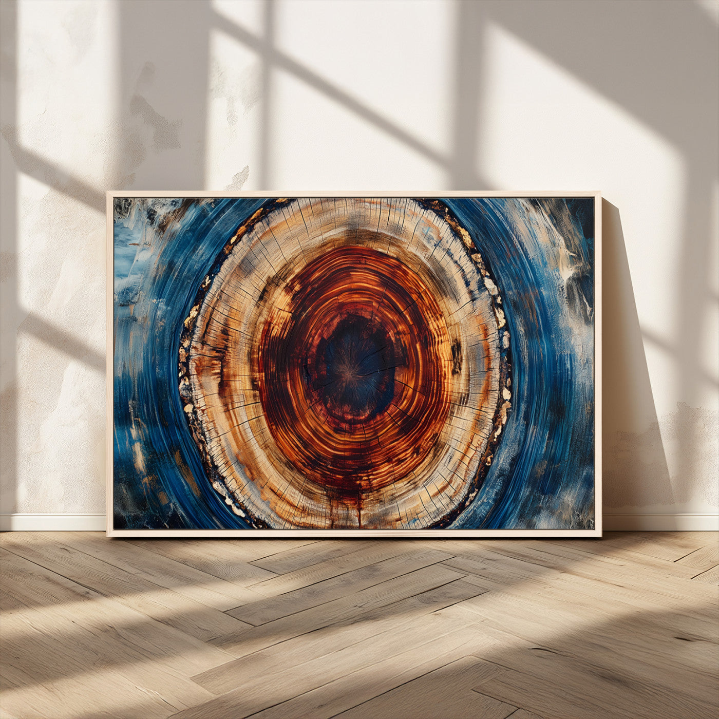 90395-MGV-CV-36X24-Abstract Framed Tree Rings Wall Decor, Wood Grain Rings Artwork Print, Nature Woodland Modern Wall