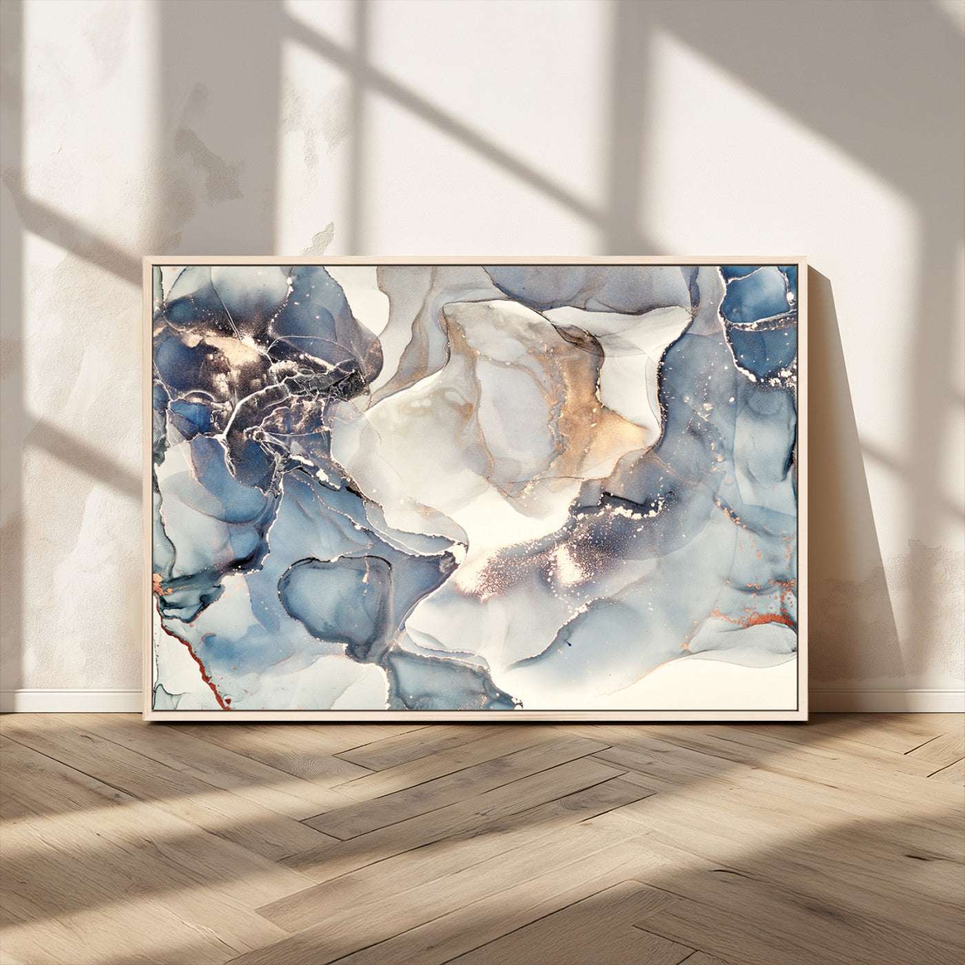 51497-MGV-CV-36X24-Abstract Blue and Gold Canvas Wall Art - Fluid Modern Ink Artwork - Modern Luxury Wall Decor for