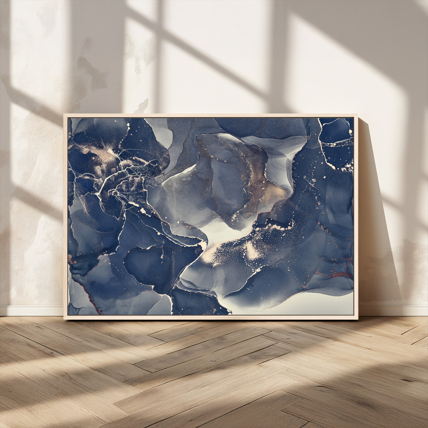 28282-MGV-CV-36X24-Large Abstract Blue and Gold Canvas Wall Art | Fluid Ink Artwork Print | Luxury Wall Decor for