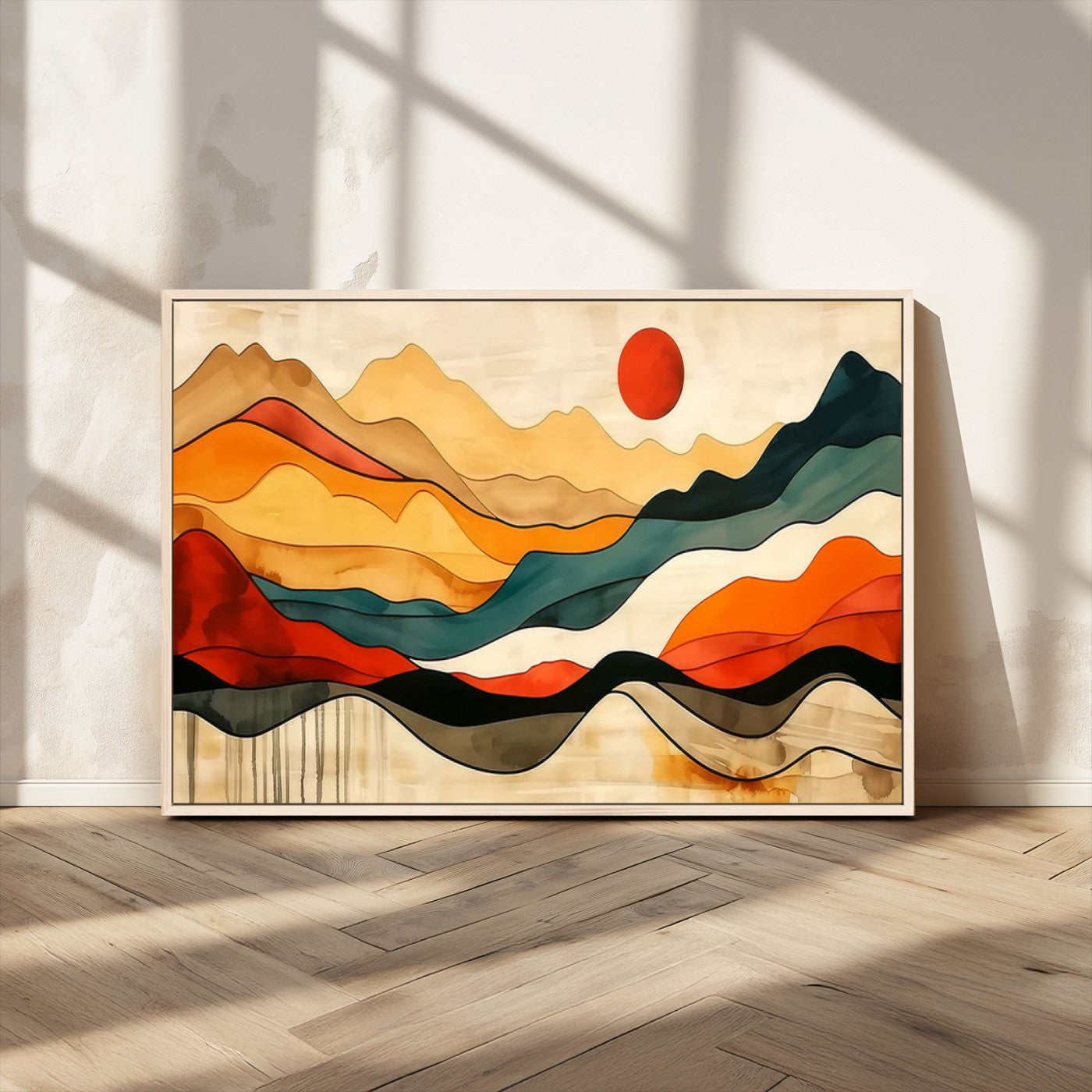 23241-MGV-CV-36X24-Mid Century Wall Art Print - Abstract Woodland Print - Modern Art Panoramic Mountain Wall Art