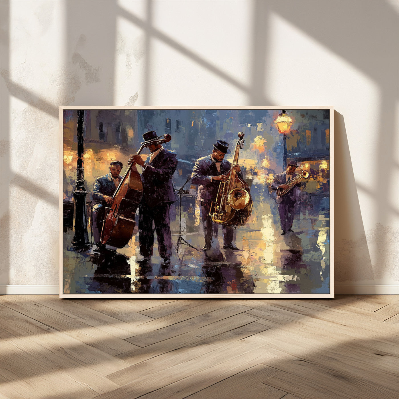 79232-MGV-FC-36X24_Natural-Afro Abstract Jazz Music Canvas Print - African American Wall Art - Colorful Framed Afro Abstract