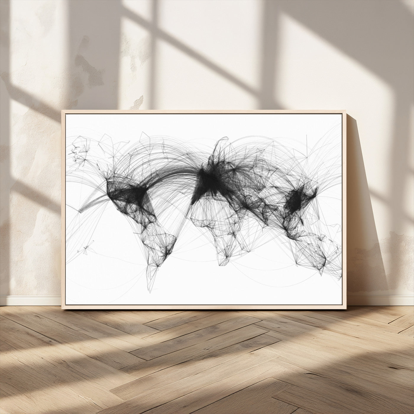 Black-Flight-Routes-MGV-CV-36X24-Flight Routes Air Traffic Map Canvas Wall Art - Framed - Ready to Hang