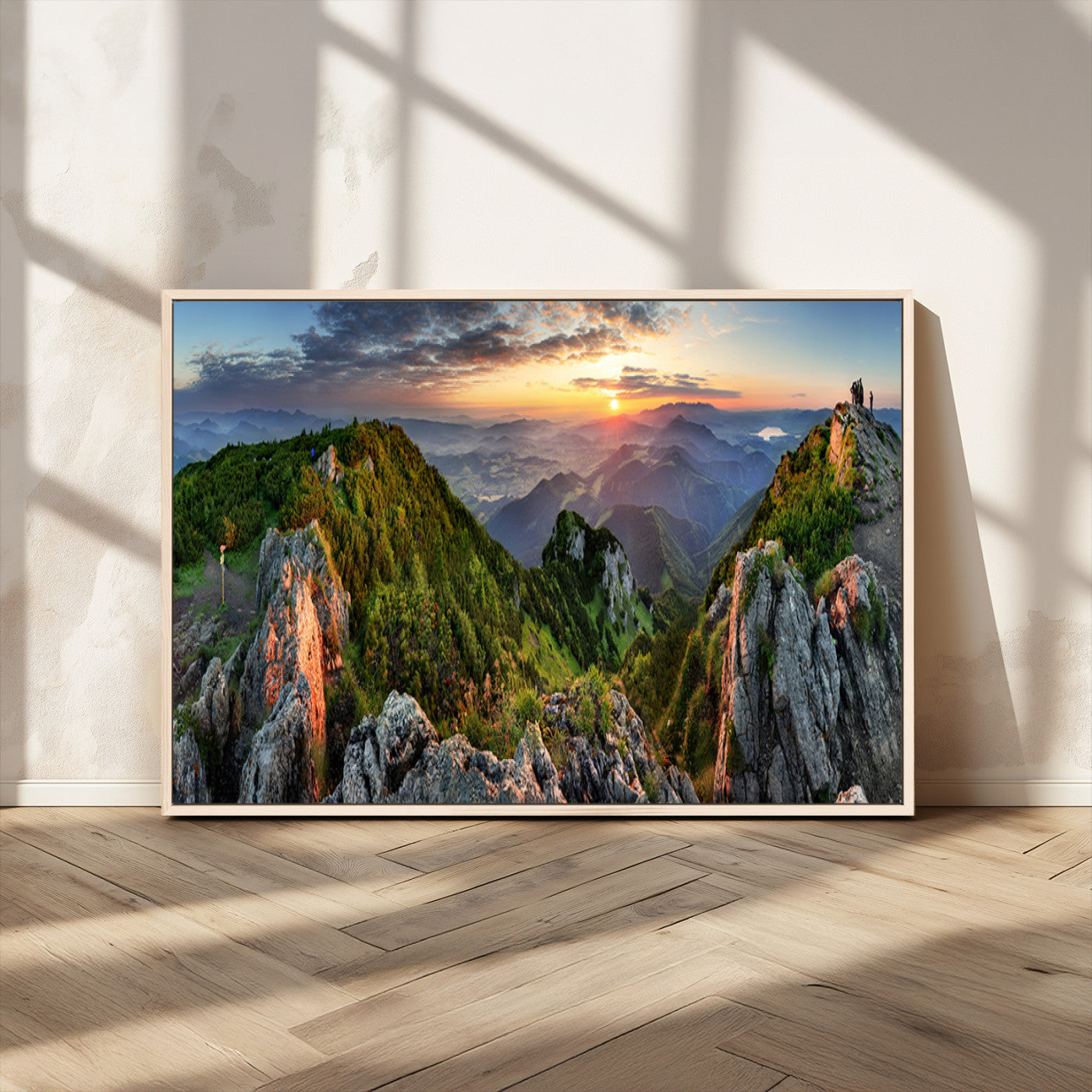 51582565-MGV-CV-36X24-Mountain Sunset Panoramic Wall Art Canvas Print – Framed Scenic Wilderness Scene with Majestic Summit Artwork for Home, Office