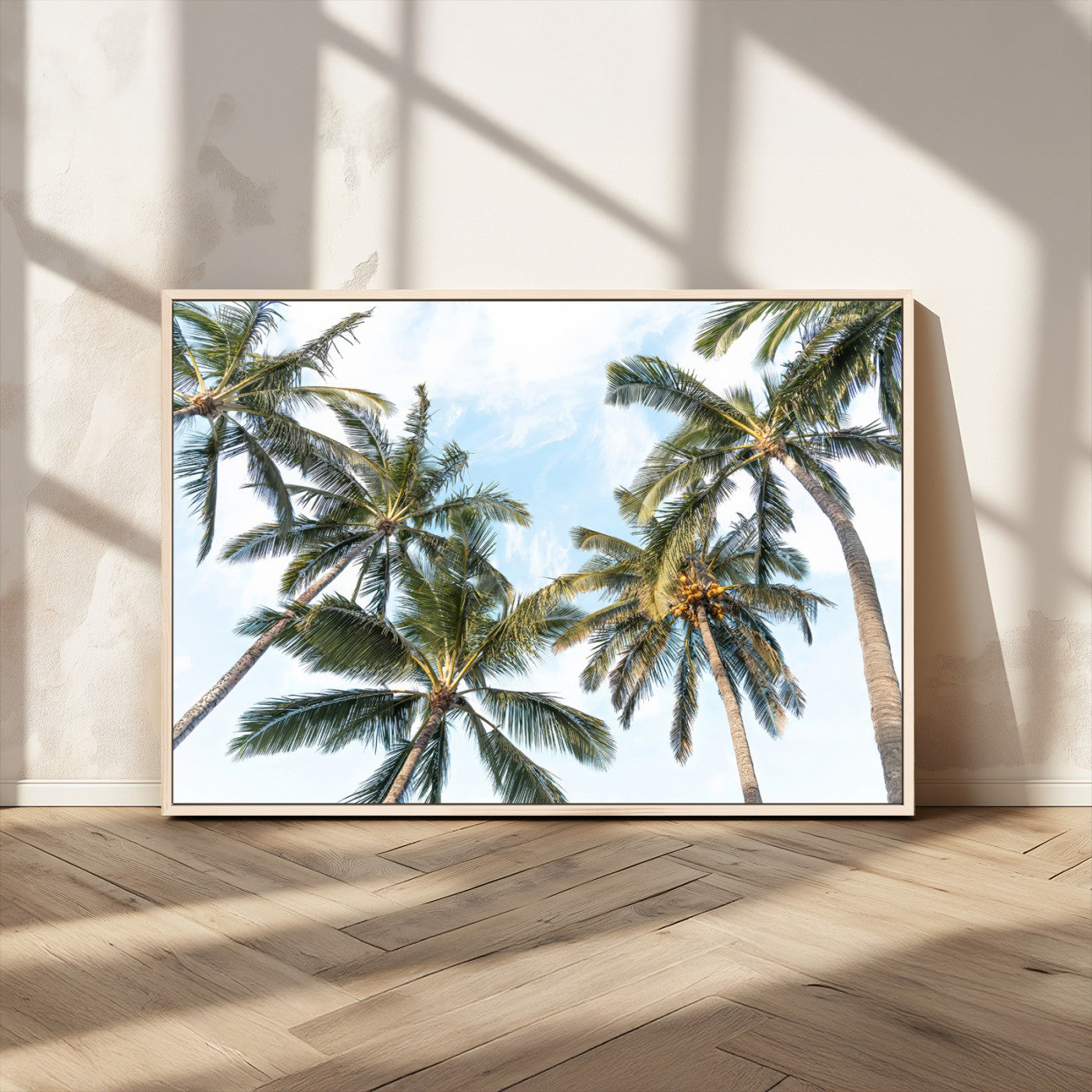 87247012-MGV-CV-36X24 - Tropical Palm Trees Wall Art – Sunlit Leaves & Blue Sky Canvas Print, Island Breeze and Vacation Vibes for Office or Home Decor