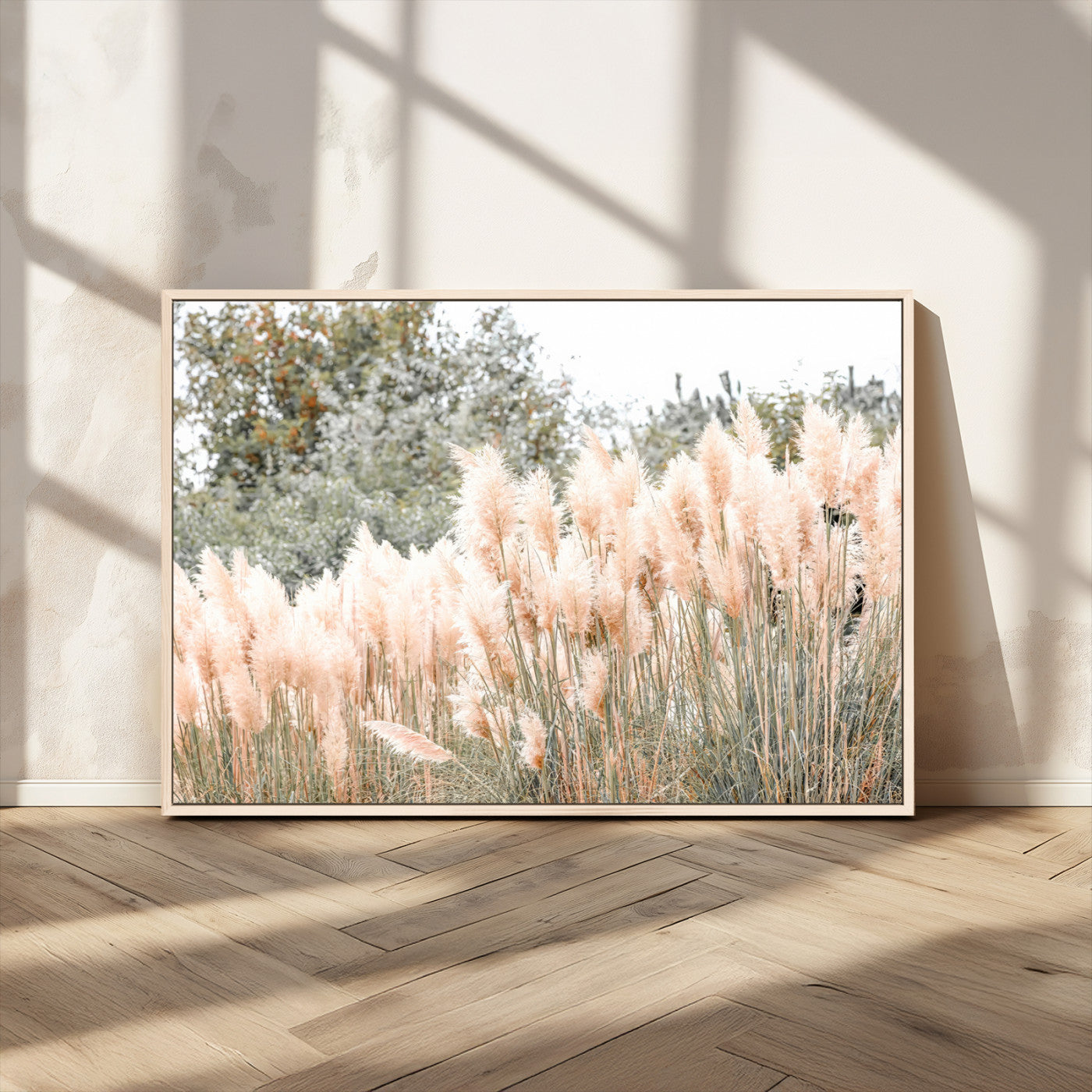 21826392-MGV-CV-36X24 - Pampas Grass Wall Art – Soft Blush Hues and Natural Texture Canvas Print, Serene Outdoors & Botanical Charm for Living Room or Nature Decor