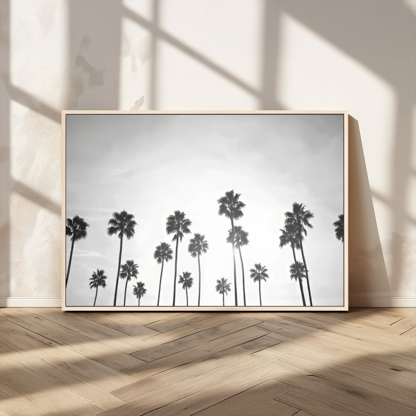 62298277-MGV-CV-36X24-Monochrome Palms Wall Art Canvas Print – Framed Minimalist Silhouetted Trees Artwork for Home, Office, Living Room