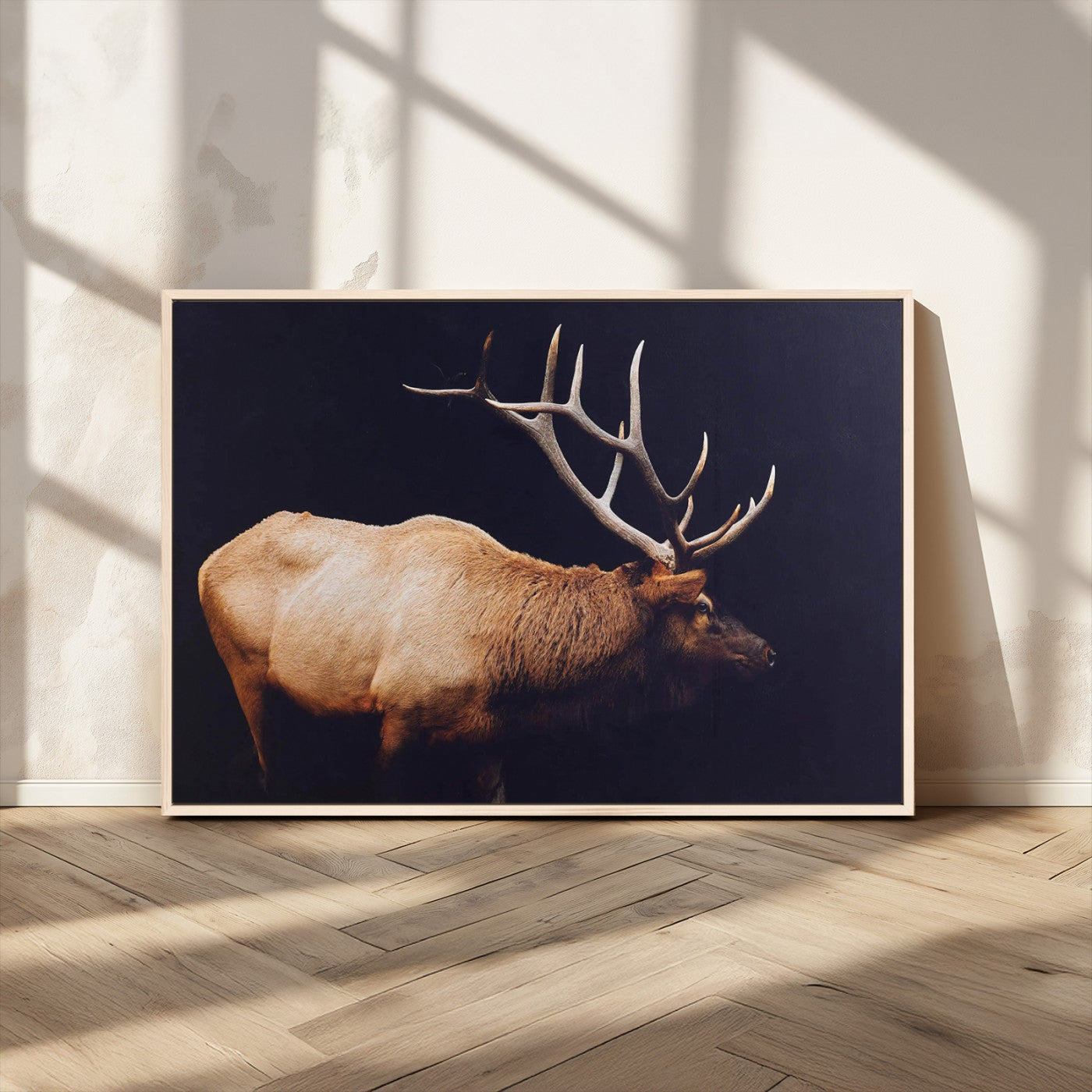 89239257-MGV-FC-36X24 - Rustic Elk Wall Art Canvas Print – Framed Moody Wildlife Art Picture Western Animal Artwork for Home, Office