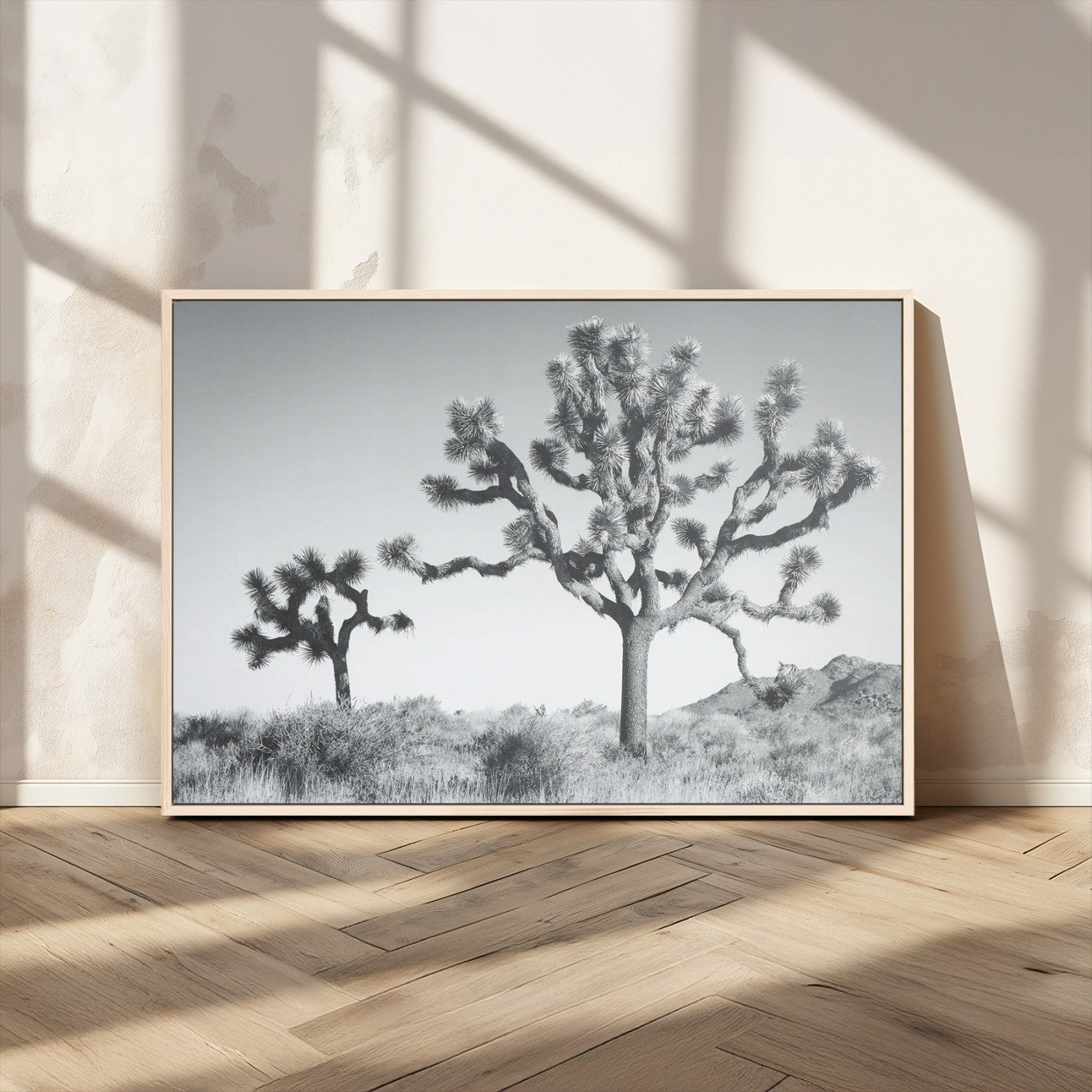 58647785-MGV-CV-36X24-Joshua Trees Wall Art Canvas Print – Framed Black White Desert Landscape Dry Grass Hills Tranquil Artwork for Home Office