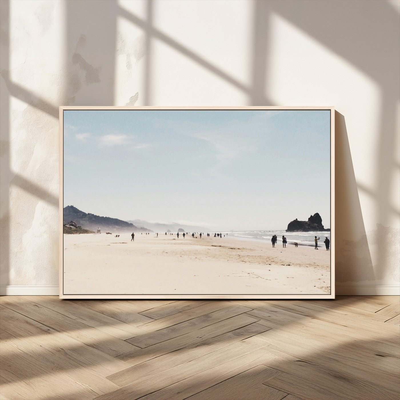 28307820-MGV-CV-36X24-Minimalist Beach Wall Art Canvas Print – Framed Coastal Serenity Soft Sand Nature Scene Artwork for Home Office