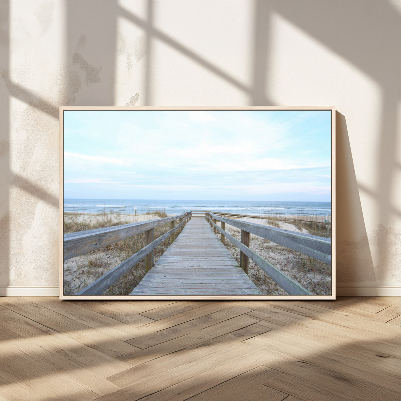 31602988-MGV-CV-36X24-Beach Boardwalk Wall Art Canvas Print – Framed Coastal Serenity Ocean View Nature Scene Artwork for Home Office