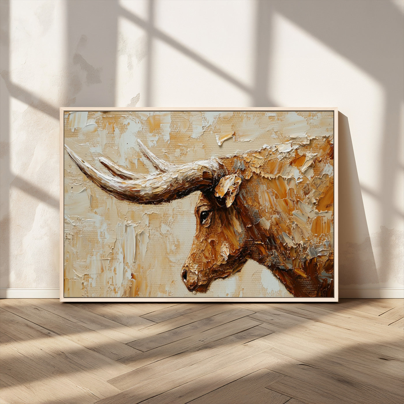 -Rustic Longhorn Bull Wall Art Canvas Print – Vintage Western Cattle Scene, Texas Steer Artwork for Home, Office