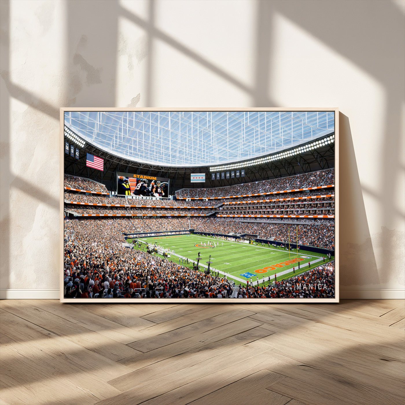 32530647-MGV-FC-36X24_Natural-Chicago Bears Soldiers Field Wall Art Canvas Print – Framed Football Stadium Artwork for Home, Office, Living Room
