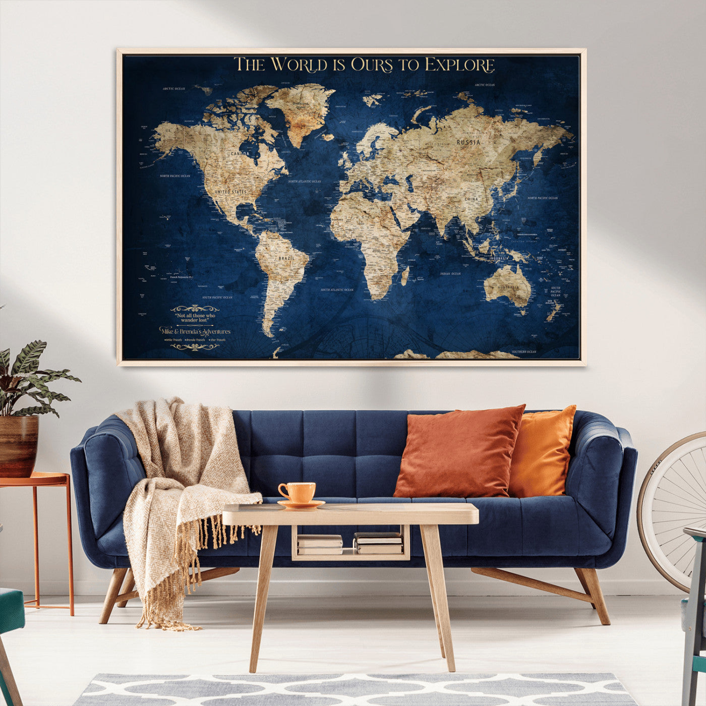 -Personalized Push Pin World Map Canvas Print – Custom Travel Tracker Wall Art, Framed Adventure Map Gift for Couples