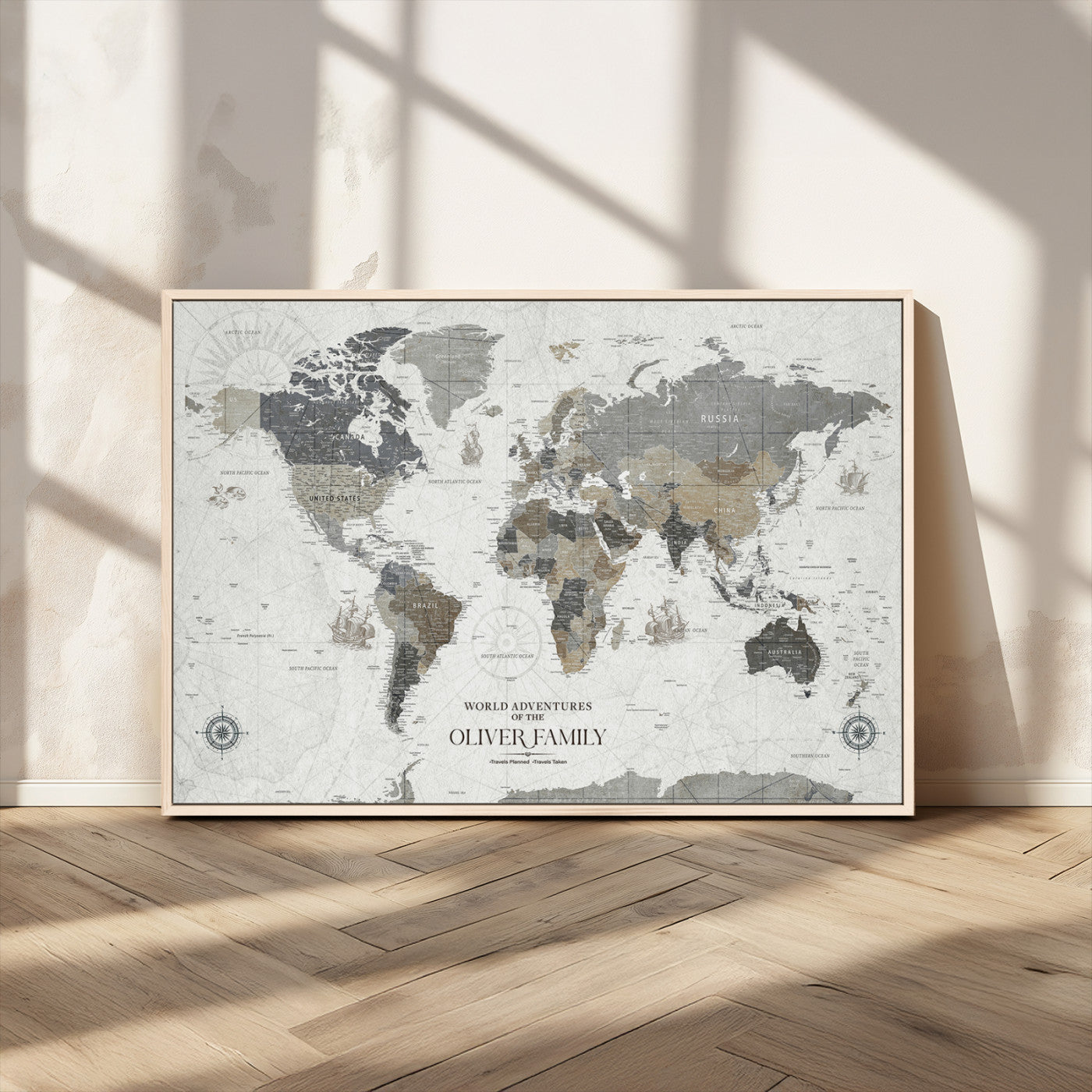 24596128-MGV-FC-36X24_Natural-Personalized Push Pin World Map Canvas – Custom Framed Travel Tracker Wall Art with Pins, for Study, Living Room, or Office