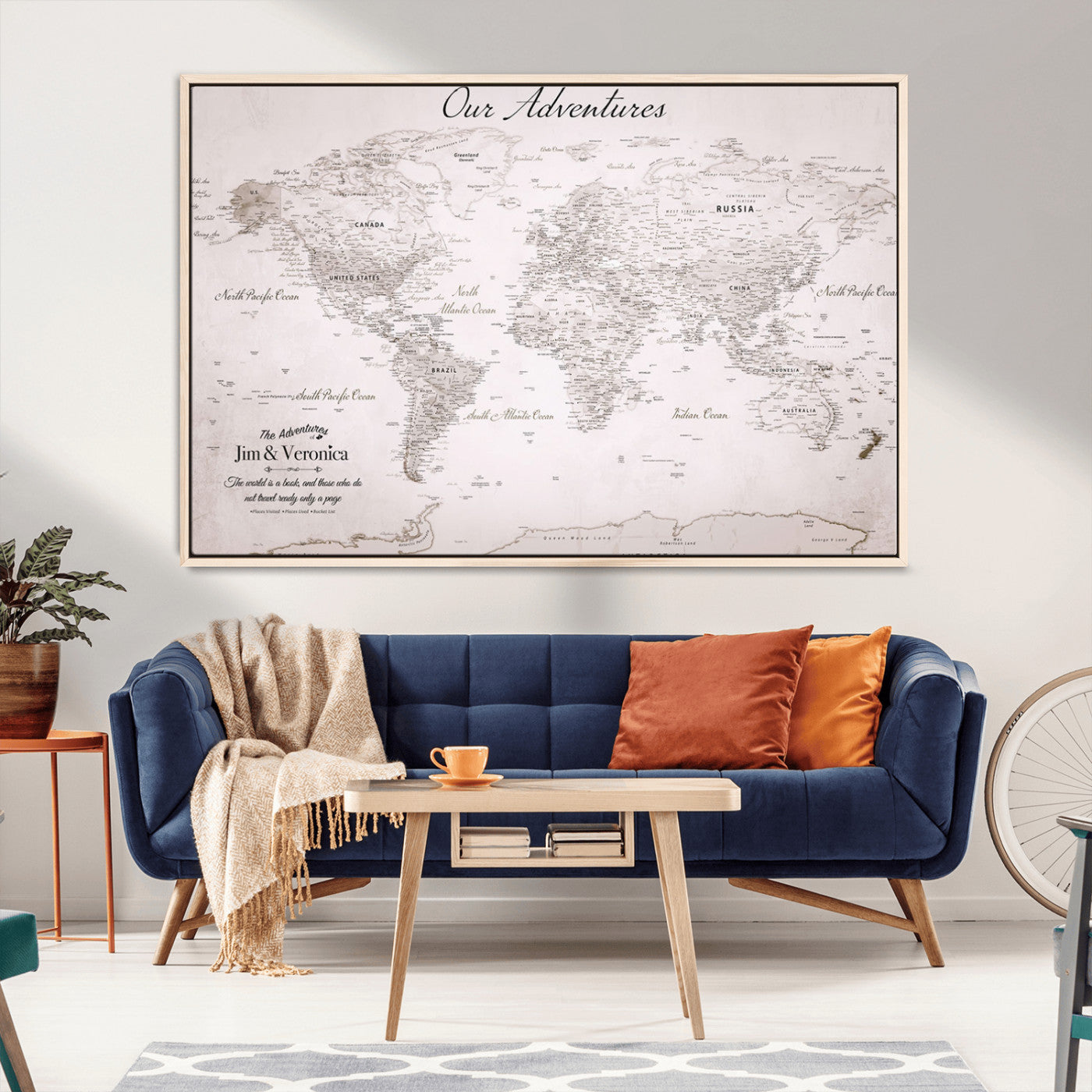 -Customize Push Pin World Map Wall Art Canvas Print – Personalized Travel Map with Foam Pins Framed for home, office