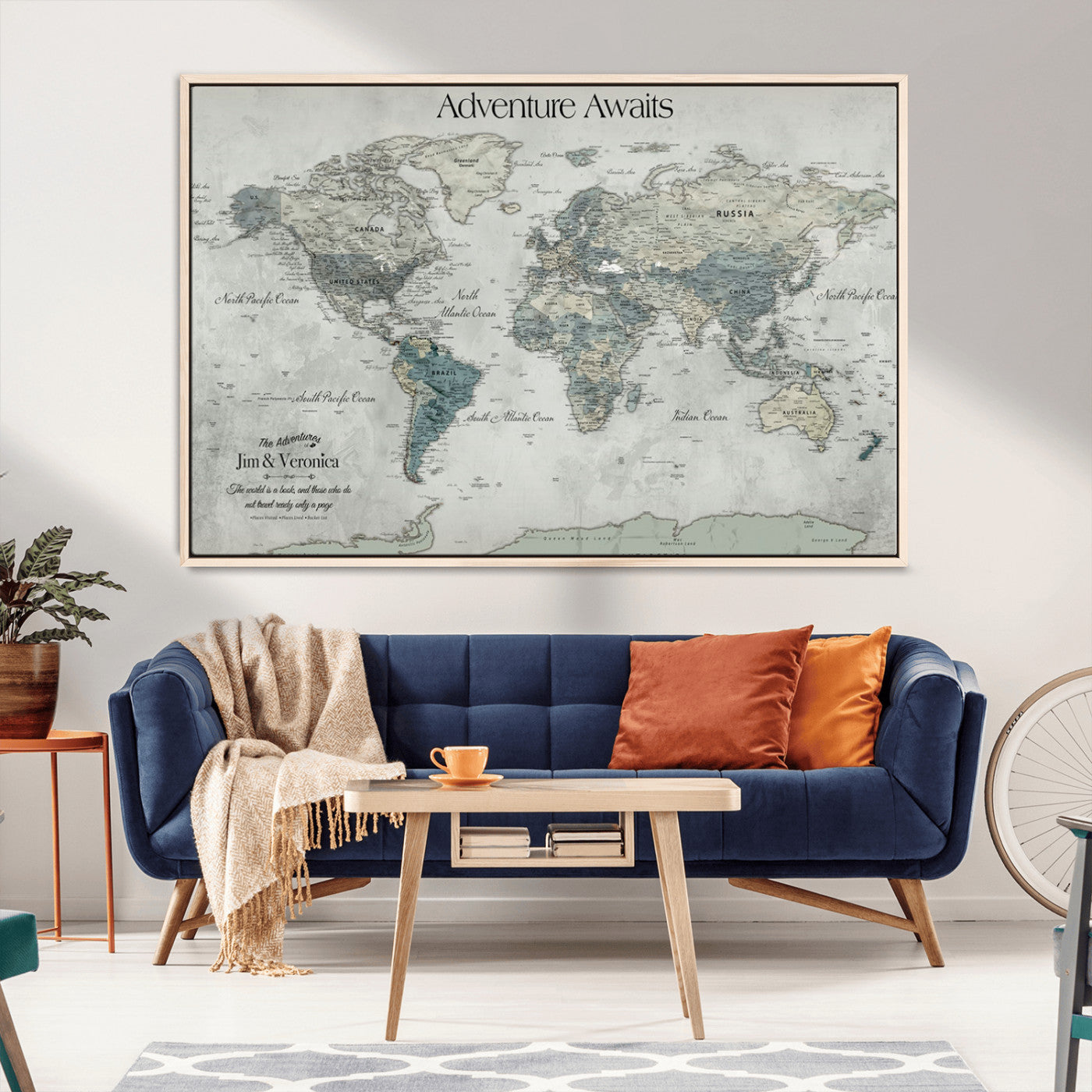 -Personalized Push Pin World Map Canvas Print – Custom Adventure Travel Map Framed Wall Art Gift for home, office