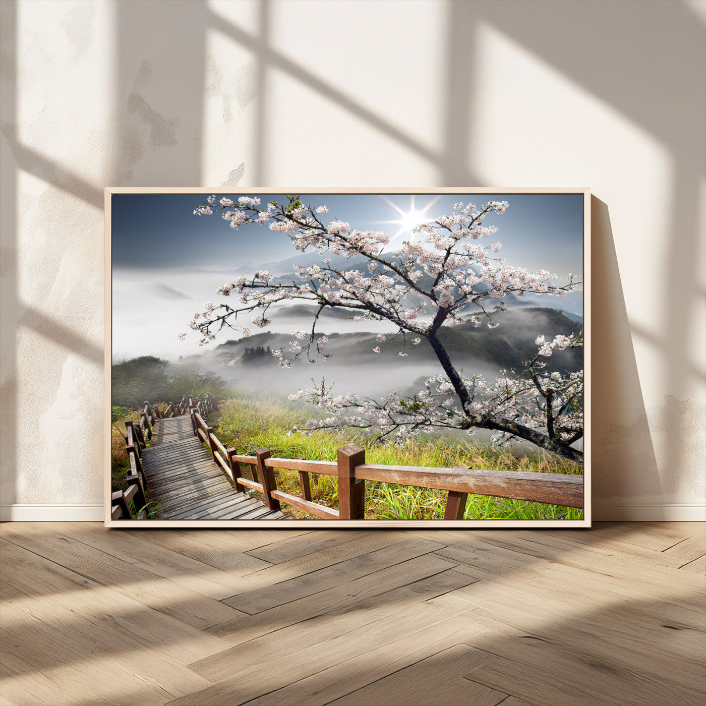 -Sakura Cherry Blossom Pathway Canvas Wall Art – Tranquil Walk Through Blossoming Nature – Ready to
