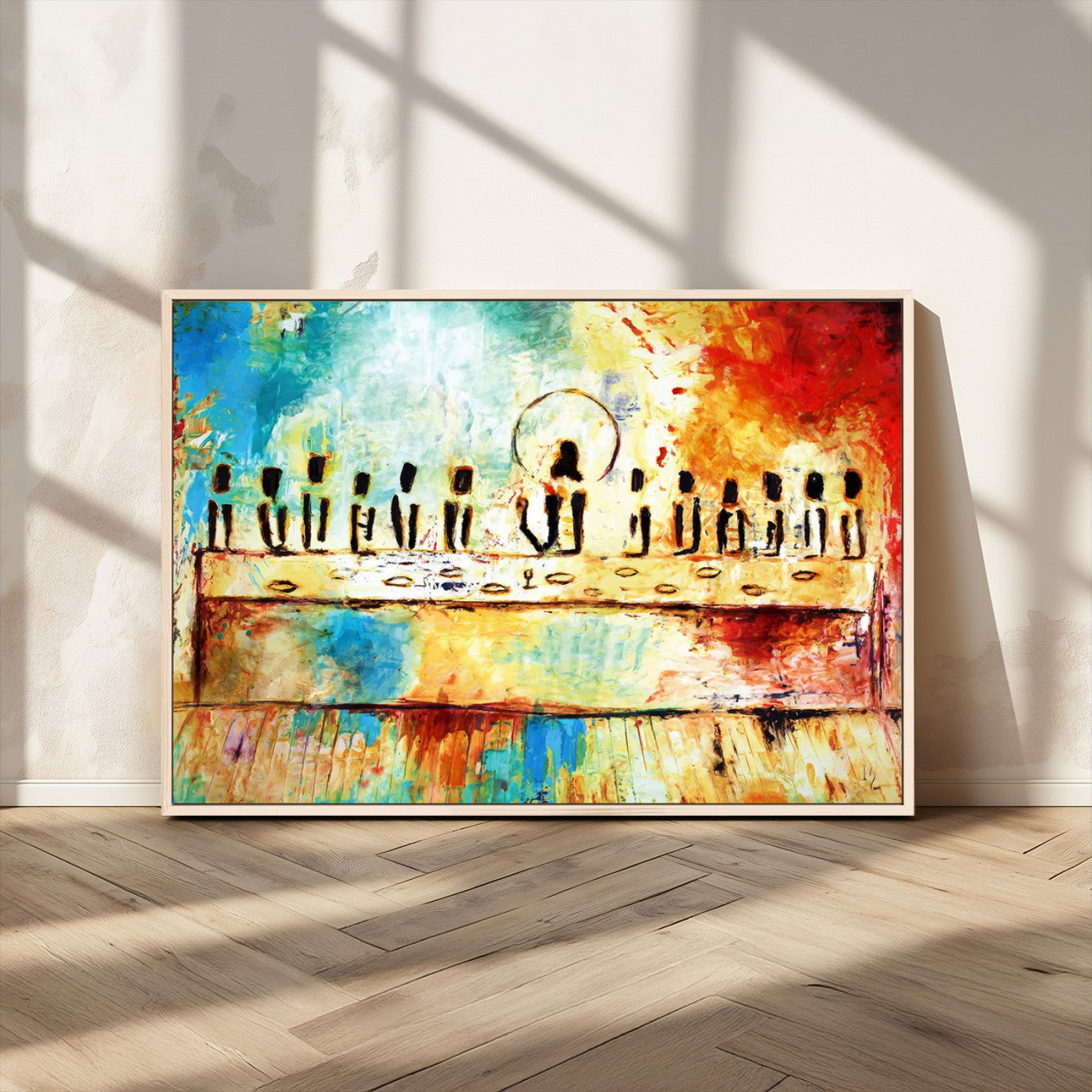 68892000-MGV-CV-36X24-Abstract Last Supper Art Print – Vibrant Contemporary Jesus and Disciples Modern Canvas Painting Artwork for Home Office