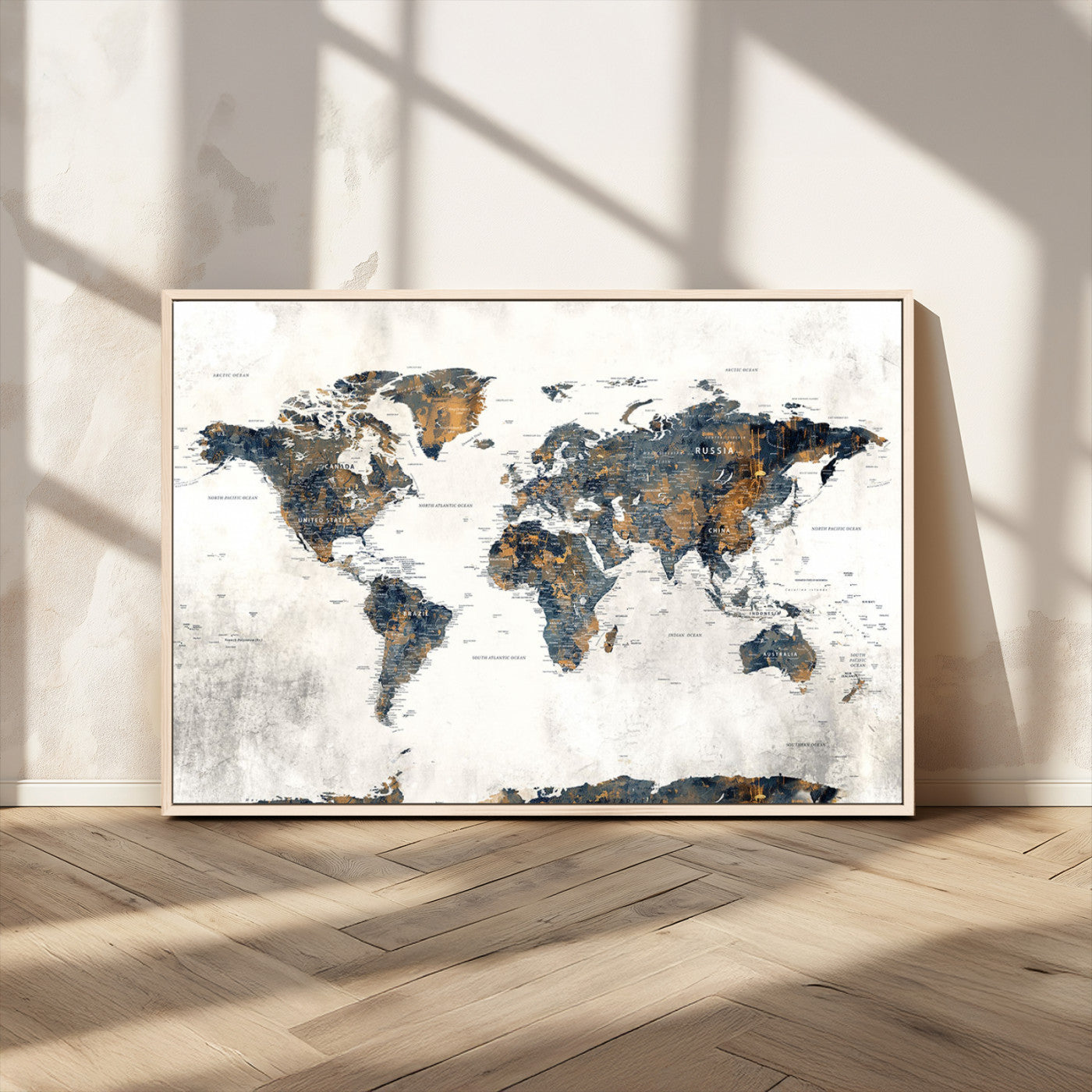 84230696-MGV-CV-36X24-Vintage World Map Earth Cartography Travel Explore Globe Adventure Discover Continents Oceans Countries Borders Historic Wall Art Canvas Print