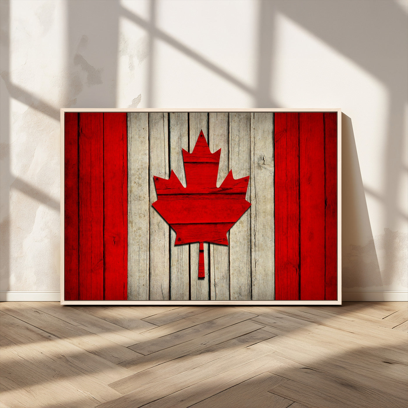 22674-MGV-CV-36X24-Rustic Canada Flag Wall Art – Framed Canadian Flag Canvas Print, Vintage Wood Texture Home or Office Decor