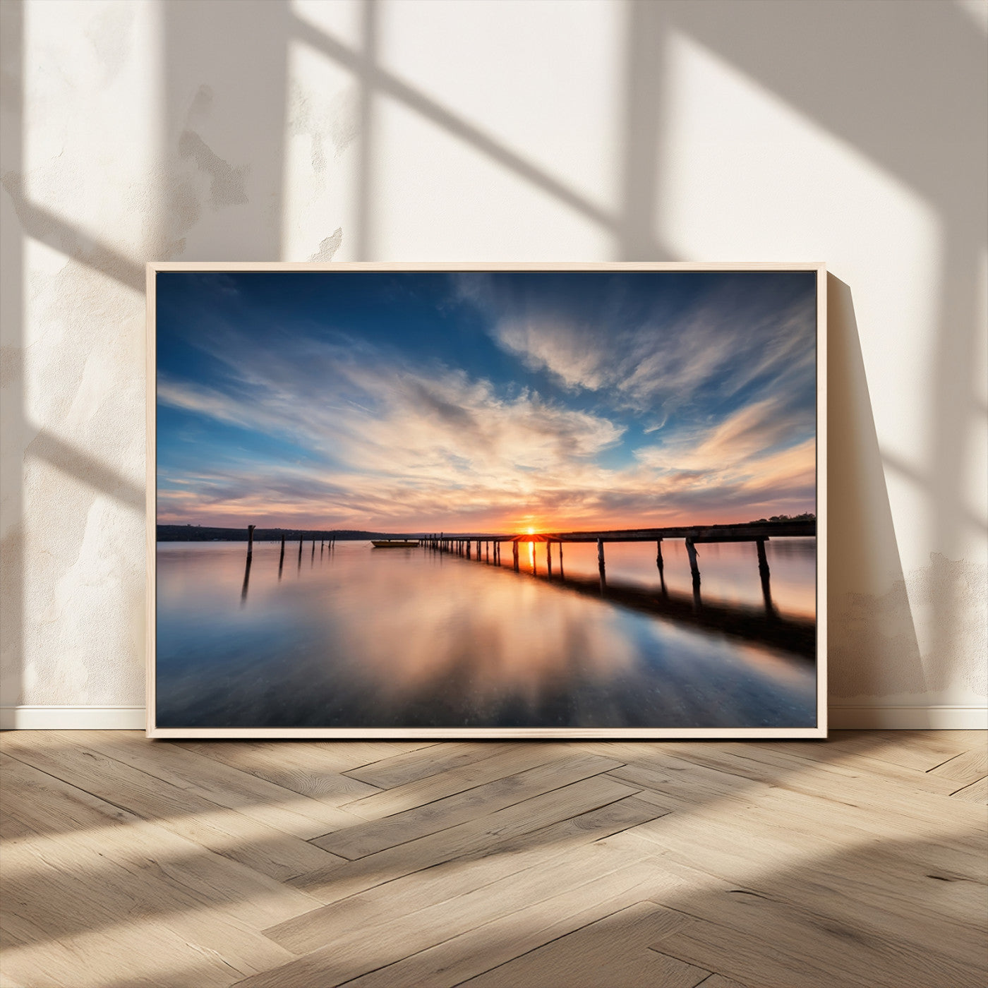 39967-MGV-CV-36X24-Wooden Pier on Seascape and Sunset Wall Art Canvas Print