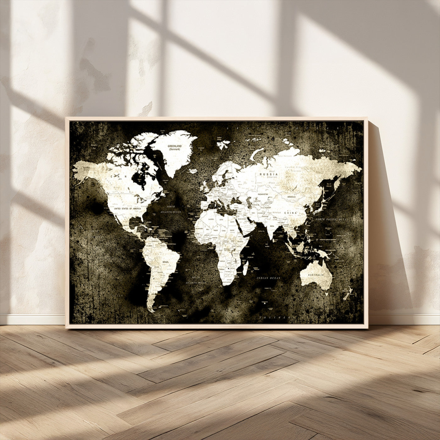 66737-MGV-FC-36X24_Natural-Vintage World Map Canvas Wall Art – Framed Push Pin Travel Map for Home and Office Decor, Rustic Wall Artwork for Travelers
