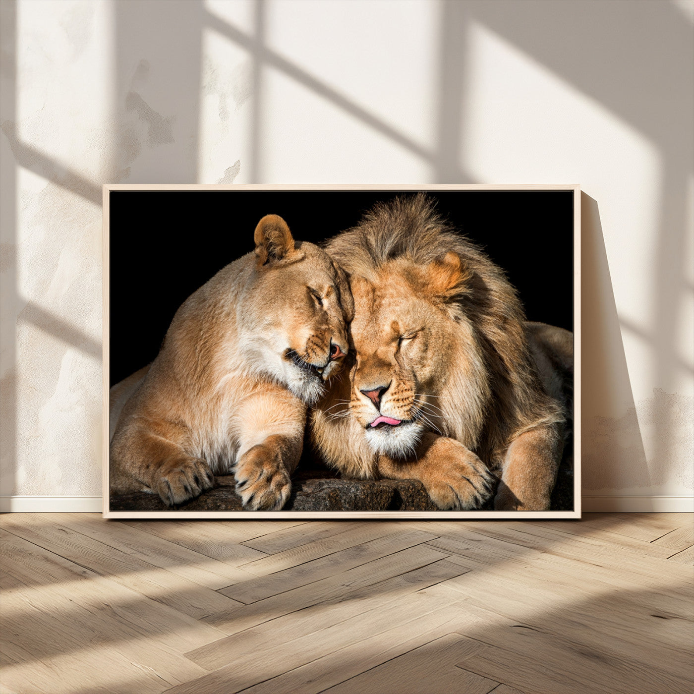 33694-MGV-CV-36X24-Lion and Lioness Wall Art Canvas Print – Framed African Wildlife Animal-Themed Artwork for Home, Office, Living Room