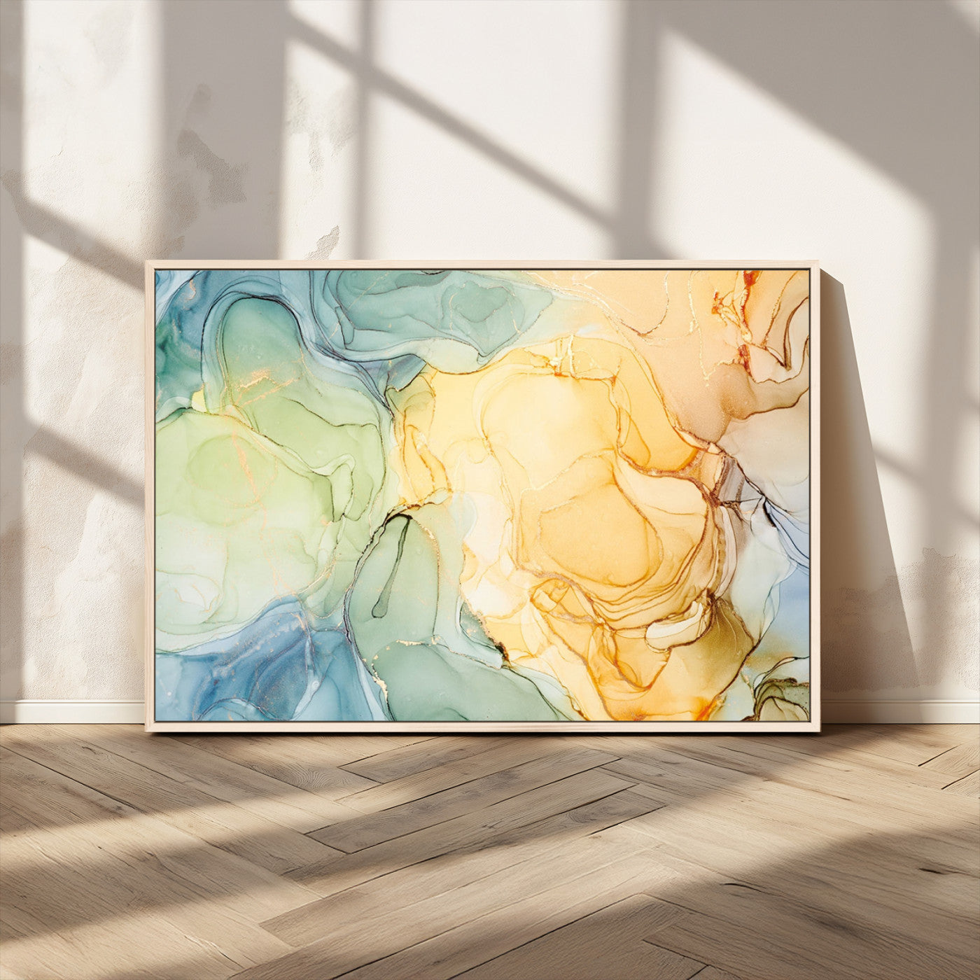 42195-MGV-FC-36X24_Natural-Green and Yellow Marble Fluid Effect Wall Art, Green and Yellow Marble Canvas Wall Art Print