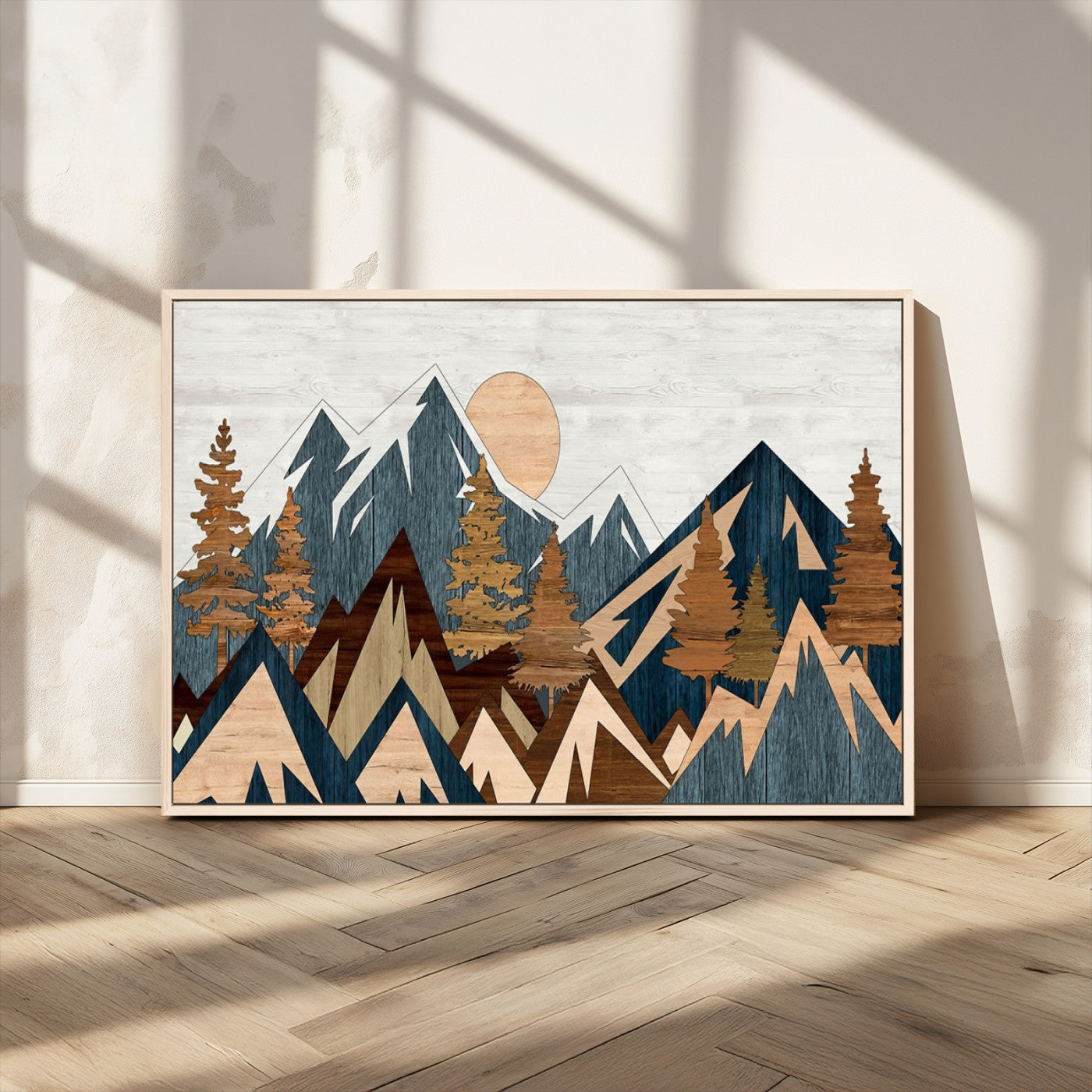 91467-MGV-CV-36X24-Abstract Wood Panel Effect Mountain Range Top Wall Art Canvas Print