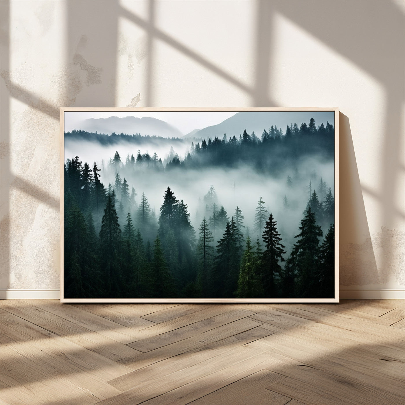 90079-MGV-FC-36X24_Natural-Captivating Misty Forest Wall Art Canvas, Premium Canvas Print a Foggy and Serene Atmosphere