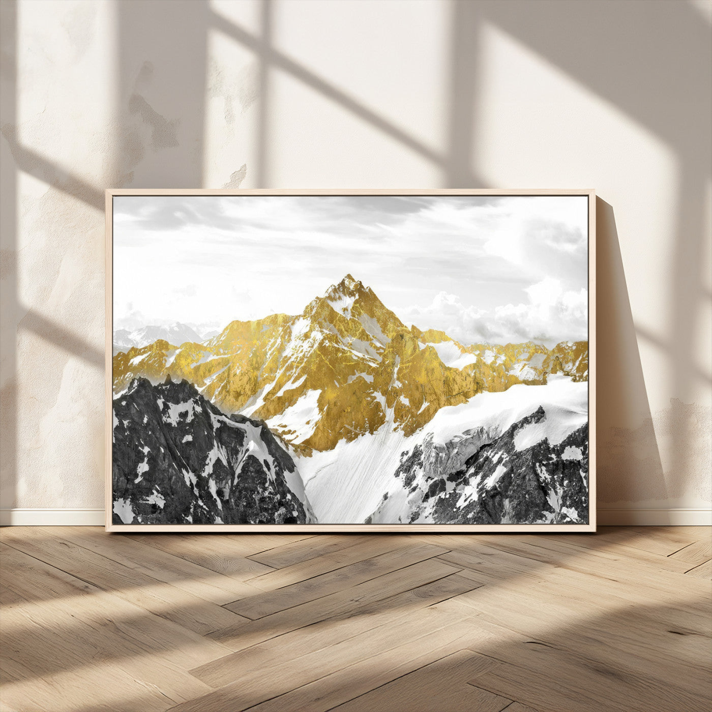 32102-MGV-CV-36X24-Gold Abstract Mountains Wall Art Print on Canvas, Nature Wall Art Print,