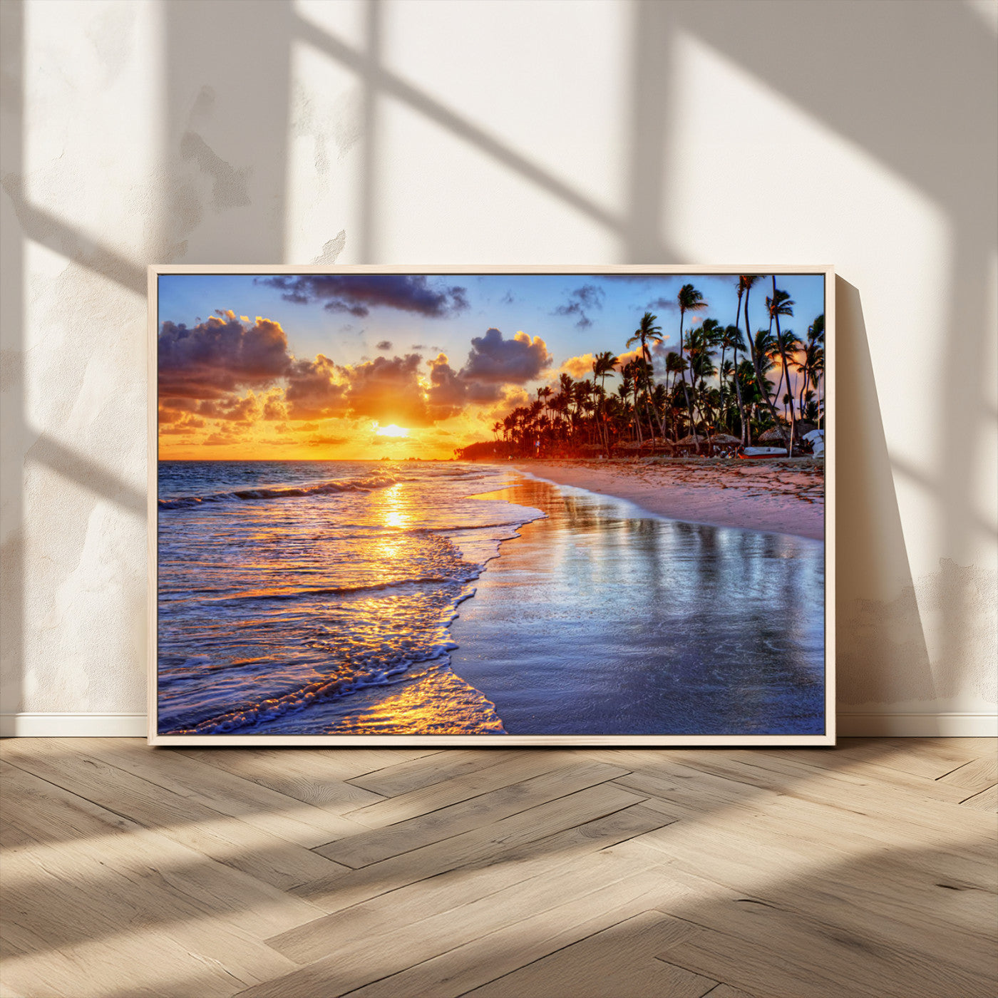 32177-MGV-CV-36X24-Serene Beach Sunset Wall Art Canvas- Coastal Seascape Print for Living Room or Bedroom, Ocean Waves