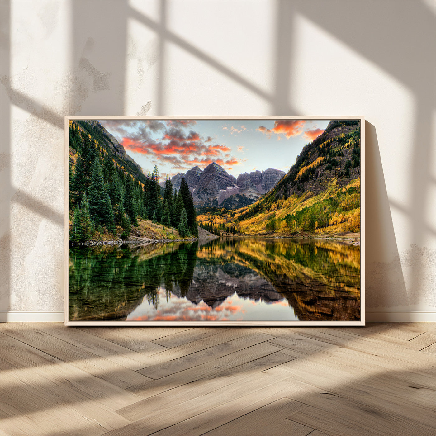 14376-MGV-CV-36X24-Maroon Bells Wall Art - Scenic Canvas Print of Maroon Bells in Autumn for Elegant Home or Office