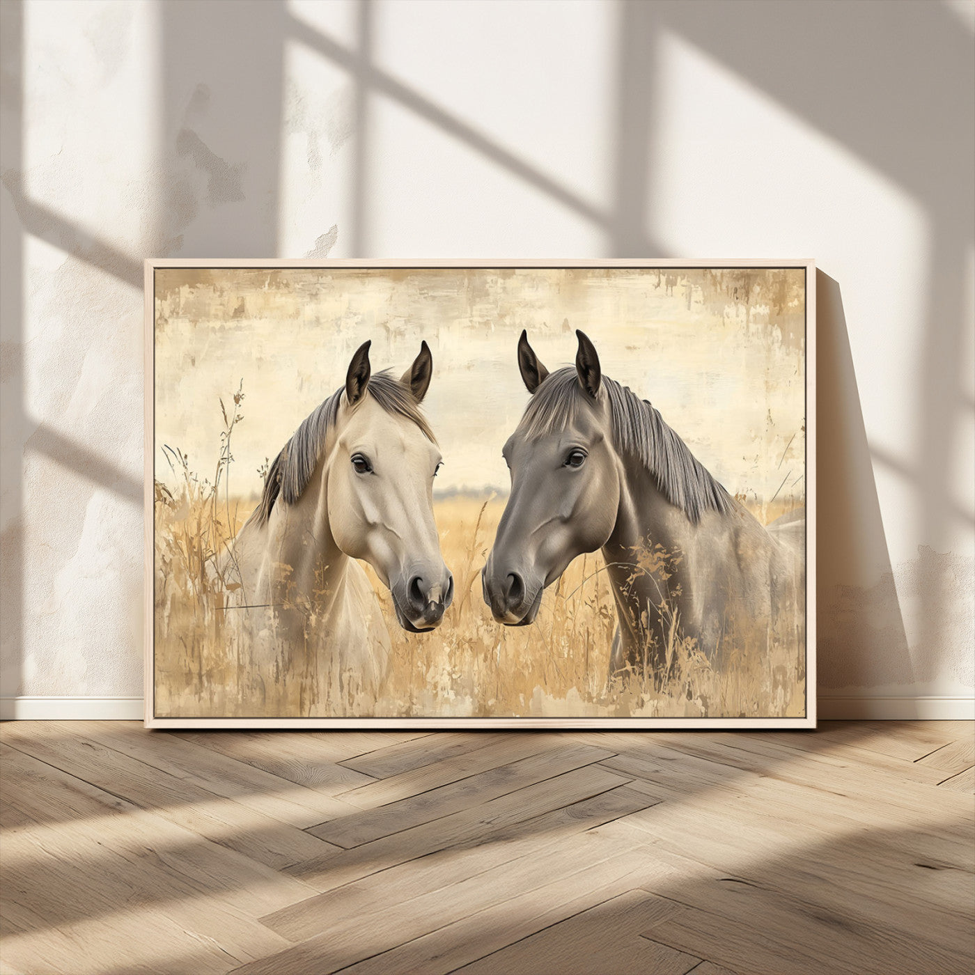 -Chines Ink Style Grunge Horses Wall Art Canvas Print