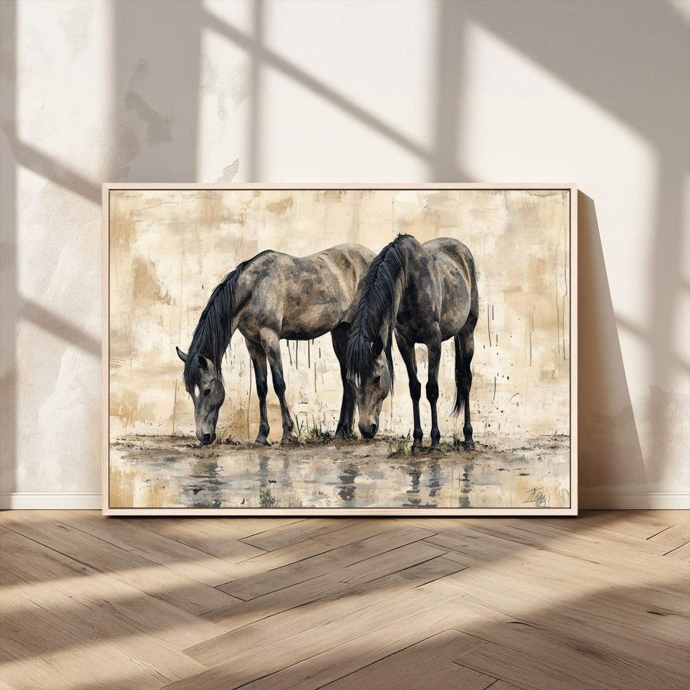 -Chinese Style Abstract Black Horses Wall Art Canvas Print - Abstract Horse Wall Art Canvas Print