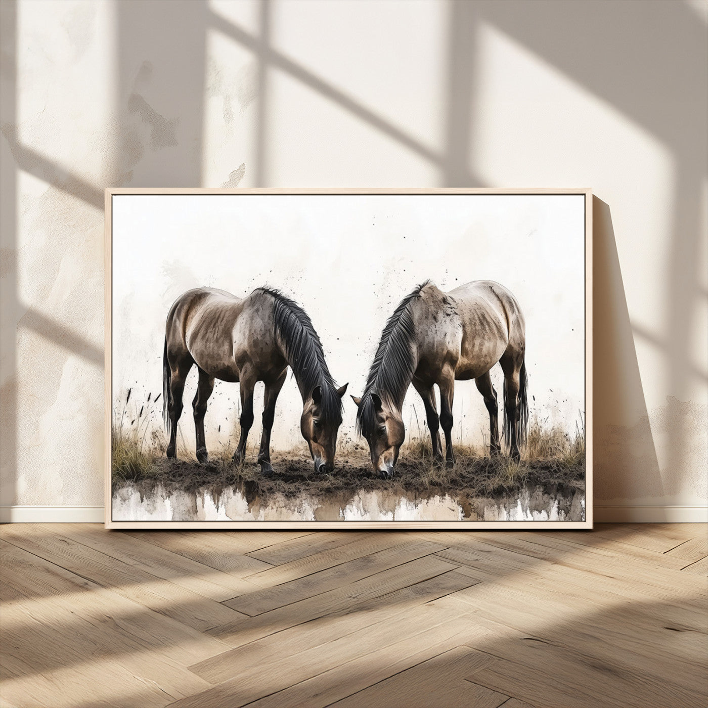 -Chines Ink Style Horses Wall Art Canvas Print