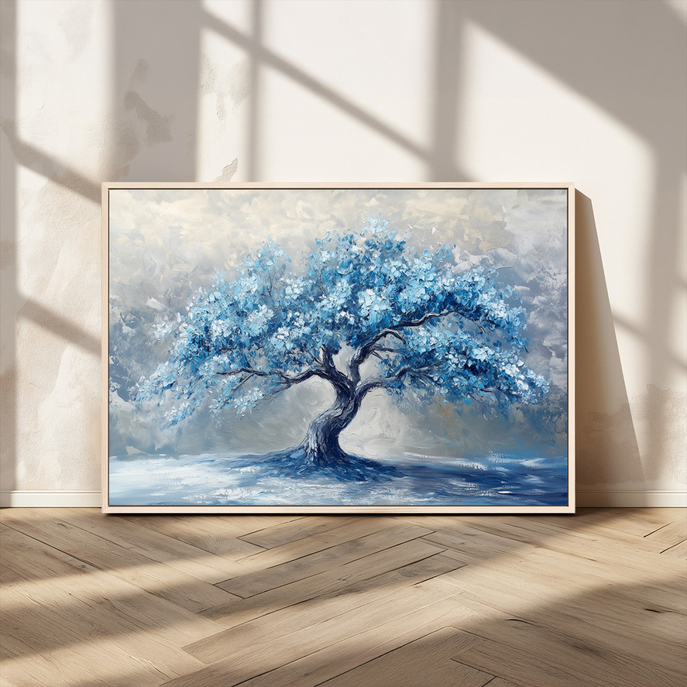 56105-MGV-FC-36X24_Natural-Abstract Blue Tree Art Canvas Print, Majestic Tree Wall Art Print for Farmhouse Decor