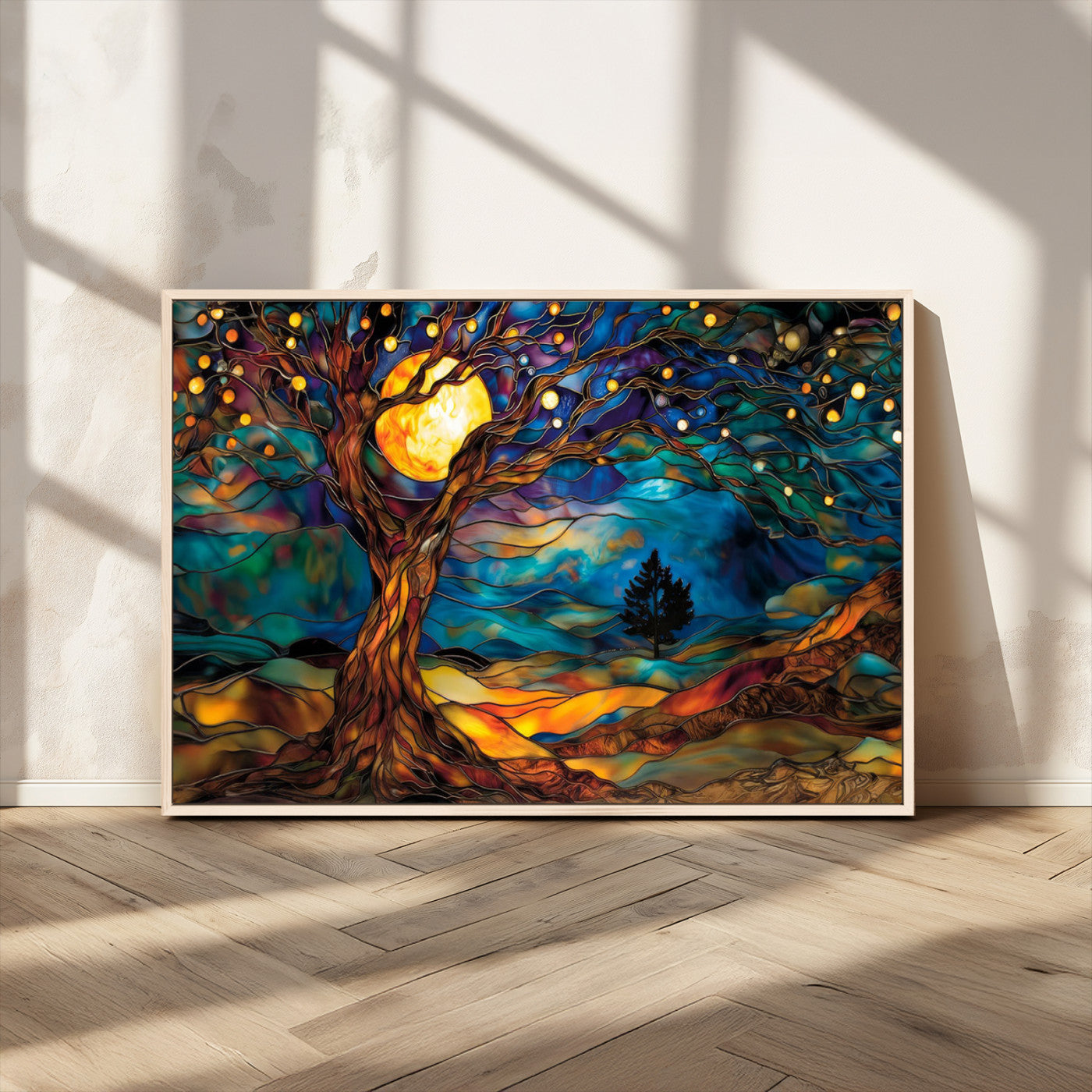 18319-MGV-CV-36X24-Tree of Life Wall Art - Yggdrasil Tree of Life Canvas Print - Vibrant Moonlit Tree Wall Art, Tree