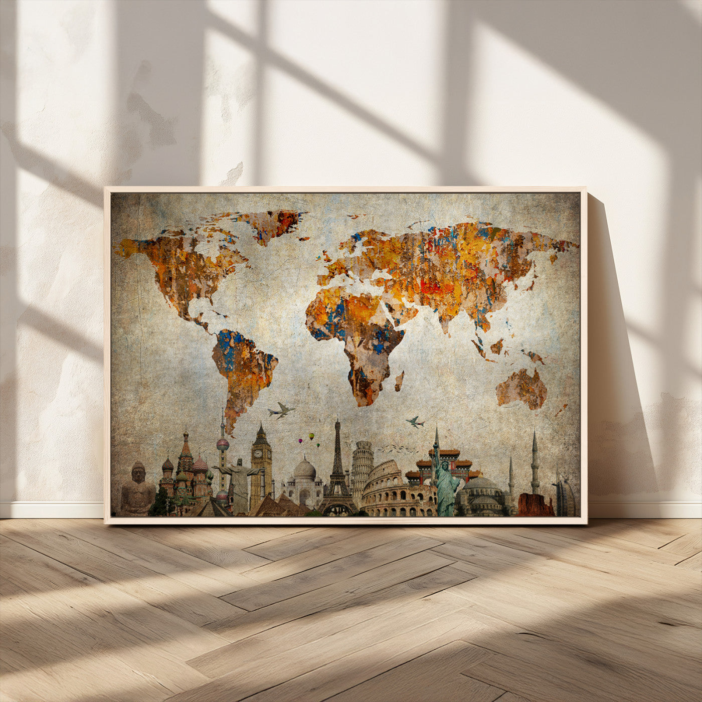 54918-MGV-FC-36X24_Natural-Push Pin World Map Canvas Print – Travel Tracker Wall Art for Couples, Perfect Anniversary Gift for Home or Office Decor
