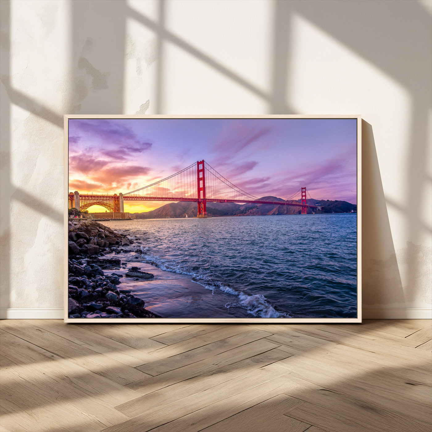 -Golden Gate Bridge Wall Art Canvas Print – Framed San Francisco Sunset Scene with Cityscape Artwork for Home, Office