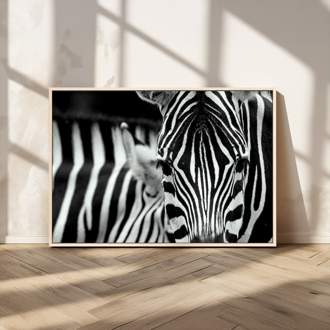 MGV-FC-36X24 - Zebra Wall Art – Close Up Black and White Animal Print, Bold Safari Decor for Living Room, Office, or Bedroom