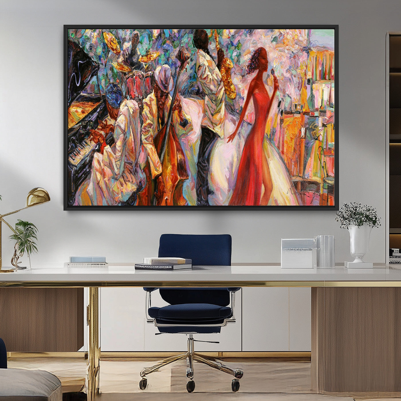 40574-MGV-FC-36X24_Black-Abstract Afro American Jazz Canvas Wall Art | Music-Inspired Painting for Dining Room, Living Room,