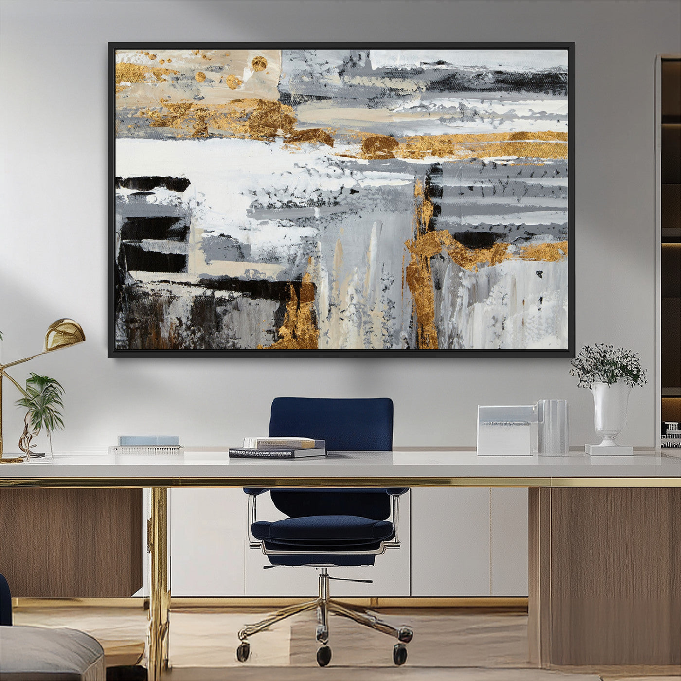 43177-MGV-FC-36X24_Black-Abstract Painting Canvas Wall Art Print Paint Drip Art Brush Strokes Gray Artwork