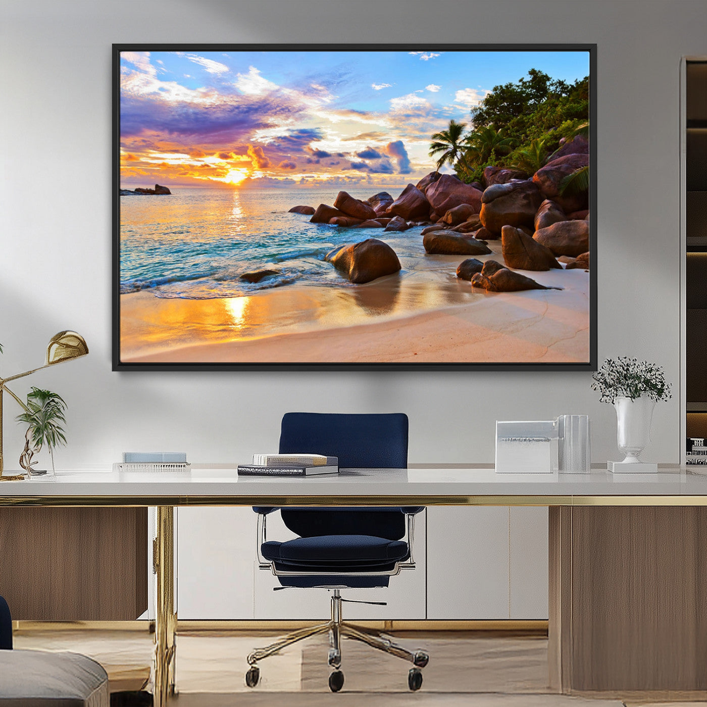 43209-MGV-FC-36X24_Black-Tropical Island Beach Sunset Canvas Print