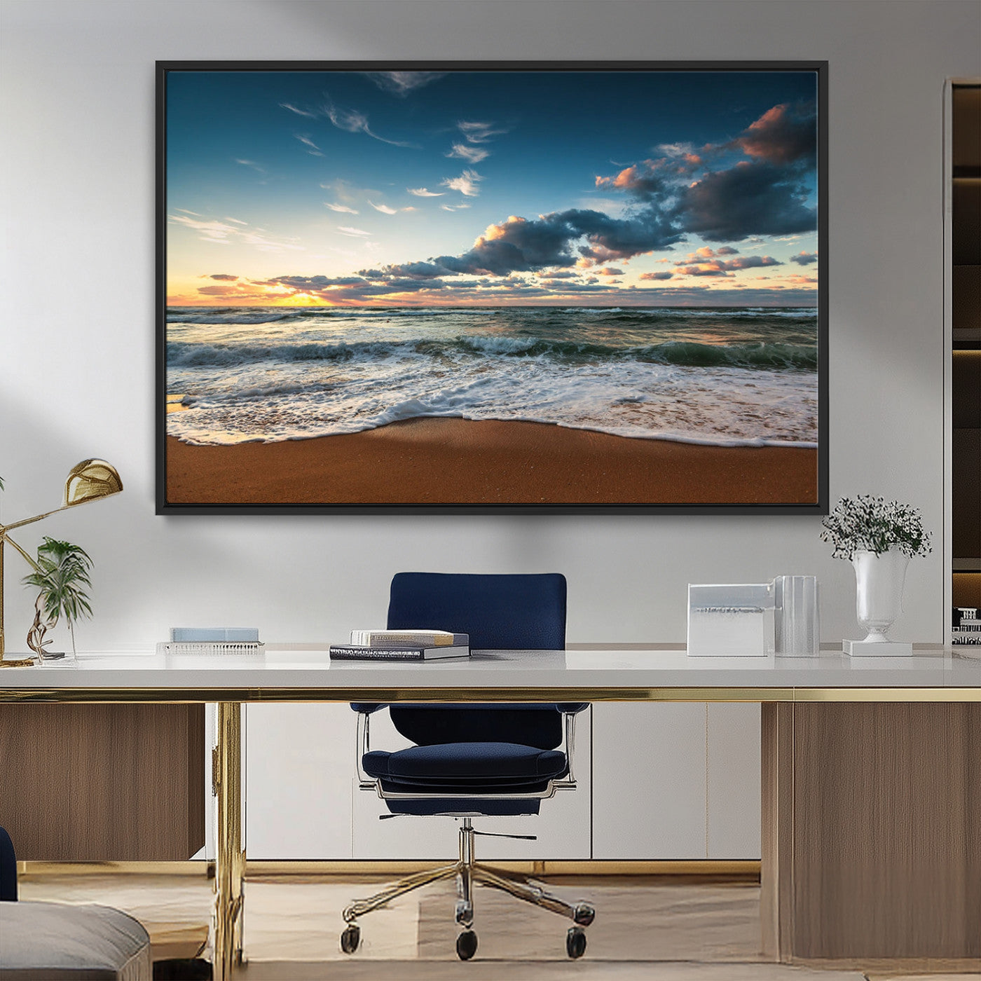 58103-MGV-FC-36X24_Black-Ocean Beach Wall Art Canvas Print Sunset Artwork Print Coastal Wall Art