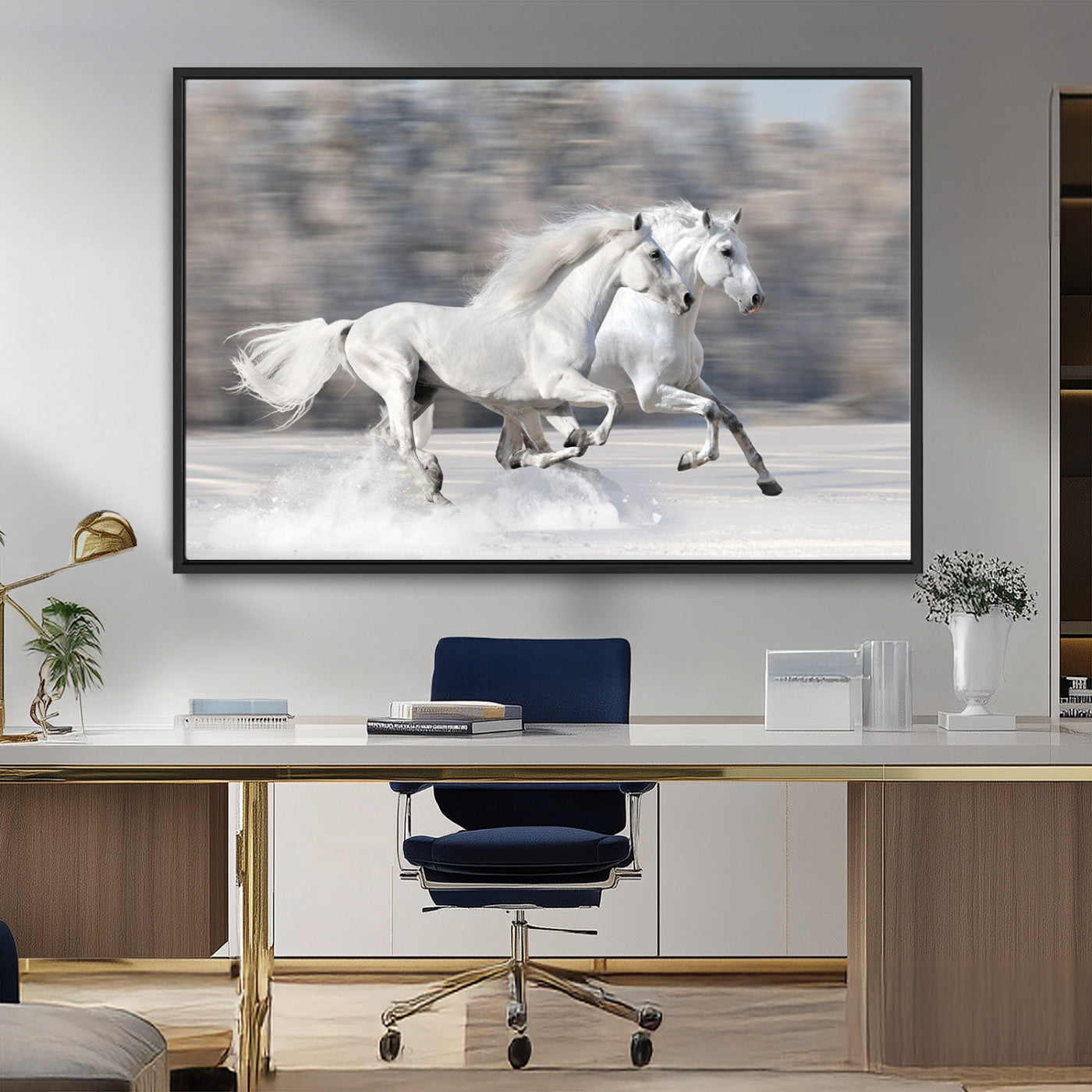 30973-MGV-FC-36X24_Black-The White Horses Wall Art, Framed White Horses Wall Art Canvas Print