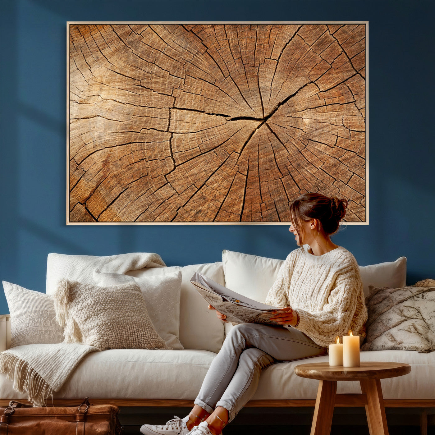 61710-MGV-CV-36X24 - Tree Ring Canvas Art, Rustic Wood Grain Wall Art, Tree Slice Decor for Modern Homes, Giclee