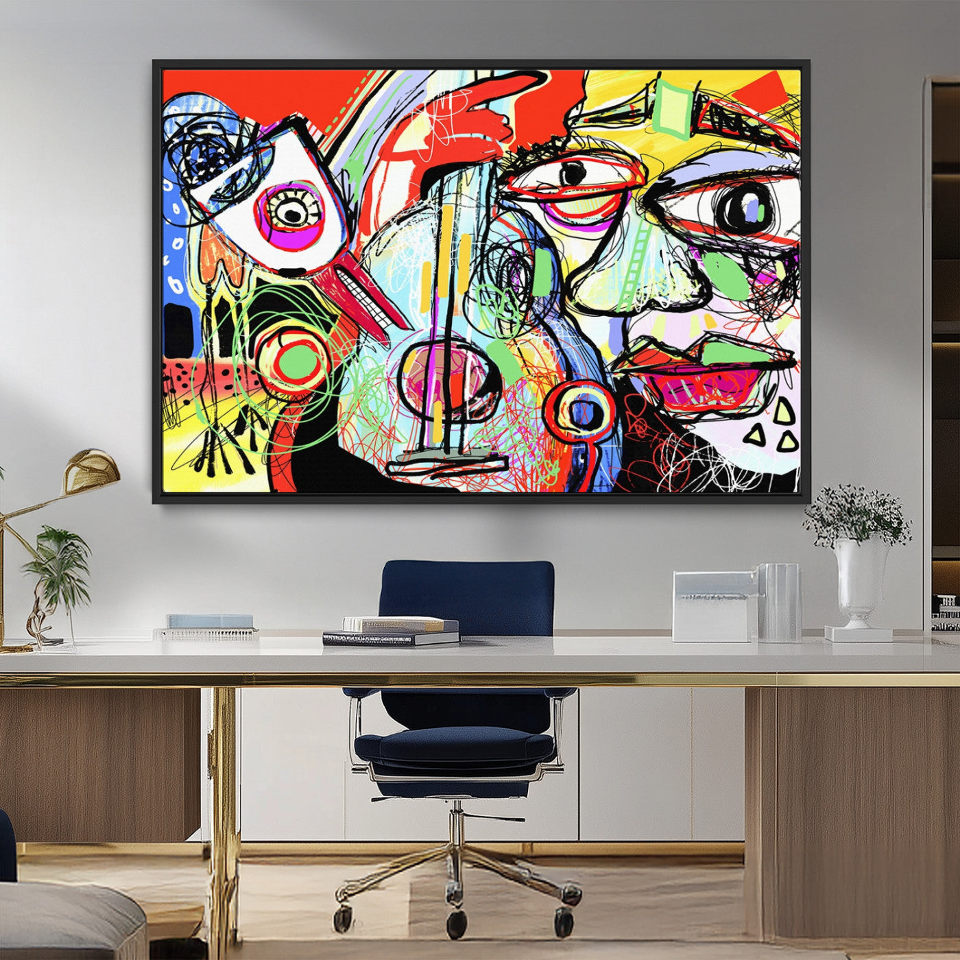 37796-MGV-FC-36X24_Black-Picasso Style Art Abstract Canvas Wall Art Print , Colorful Abstract Artwork